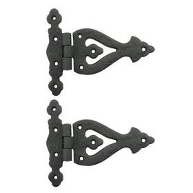 Renovators Supply Manufacturing 671839628118 Cabinet Door Strap Hinge With Hardware 5 3/8 Inch Black Wrought Iron Flush Mou