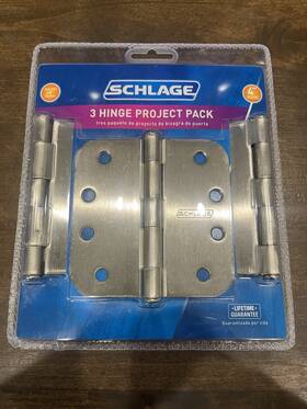 67758 Schlage 3-pack 4x4 Plain Bearing 5/8 Radial Mortise Hinges Satin Nickel