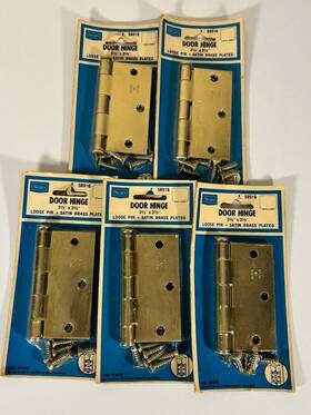 58916 Sears Vintage Loose Pin Satin Brass Played Door Hinge 3.5 Inch X Lot Of 5 New
