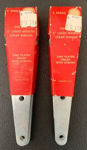 59503 Sears 2 Vintage Nos Pair Of 5 Inch Light Wear Strap Hinges With Screws Made In Usa