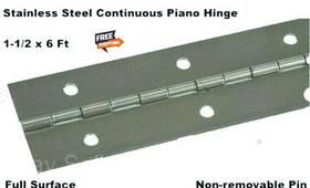 4pb25 Select Stainless Steel Piano Hinge 1-1/2 X 6ft Full Surface Continuous Non-removable Pin