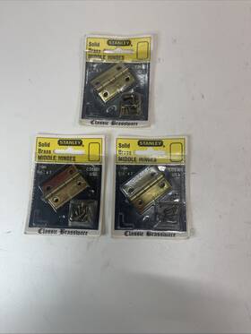 Stanley 033923013796 Bright Solid Brass 1-1/2 Inch X 1 Hinges Lot 0f 3 Two Per Pack New