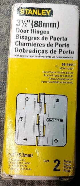 08-2445 Stanley 033923033053 3.5 Inch 88mm 2 Door Hinges Chrome Plated