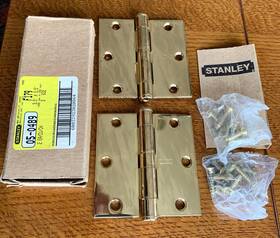 05-0489 Stanley 1 Pair Solid Brass 3 1/2 Inch Square Corner Door Hinges Nos