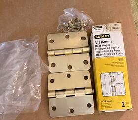 08-1400 Stanley 1 Pair 1/4 Inch Round Corners 3 Steel Satin Brass Door Hinges Rd 741