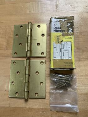 08-3100 Stanley 741 Satin Brass Square Corner 4 Inch Door Hinges New Old Stock