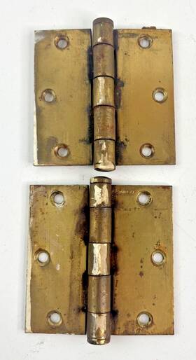 2154860 Stanley Set Of 2 Vintage Butt Hinges 3 1/2 Inch X Pat Brass Steel