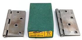 804ps Stanley Nos Pair Of Vintage 4 Inch X Broad Butt Hinges Plain Steel Loose Pin