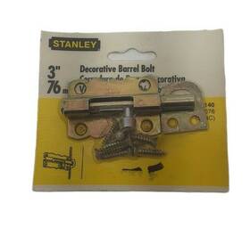 S757-140 Stanley Hardware Decorative Barrel Bolt 3 Inch Brass Tone Nip
