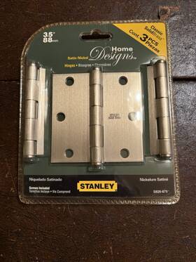 S826-875 Stanley Solid Brass 3.5 Inch Square Corner Door Hinges 3 Pk New Satin Nickel Finish