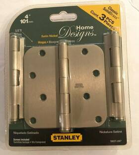 S827-287 Stanley Solid Brass 4 Inch X4 Door Hinges 3 Pack New Satin Nickel Finish 5/8 Radius