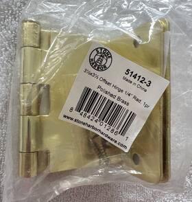 51412-3 Stone Harbor Hardware Polished Brass Offset Hinge 3-1/2 Inch 1/4 Rad Pair Of