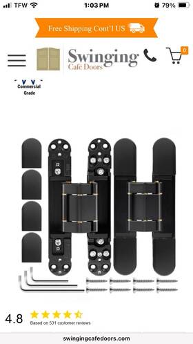 264-b Swinging Caf Doors Invisible Concealed Hinges Hidden Door Black Metal 2 Pack