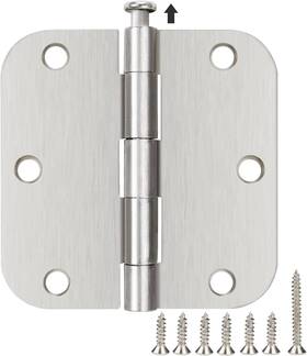 Tdc-rh35-5 Tdchinges Tdc-rh35-5/8r-sn42 42 Pack Rounded Door Hinges Brushed Nickel 3.5 Inch Interior 5/8 3-1/2 Flat Ir