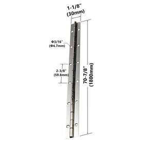 Ph180030m Top Hardware Piano Hinge With 12-hole 70-7/8 Inch 1800mm X 1-1/8 30mm - Satin Nickel