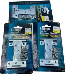 60938 Ultra Lot Of 3 T Hinge Light Duty Zinc Plated Fence Gate Barn Shed Door Cr