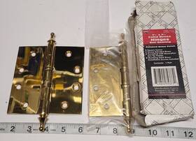 1645 Ultra Hardware Products Solid Polished Brass Door Hinge 4.5 X Ball Bearing With Urn Tips Finials Pair