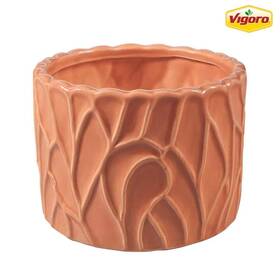 530300 Vigoro 6.1 Inch Tawny Small Glazed Peach Textured Ceramic Pot D X 5.1 H