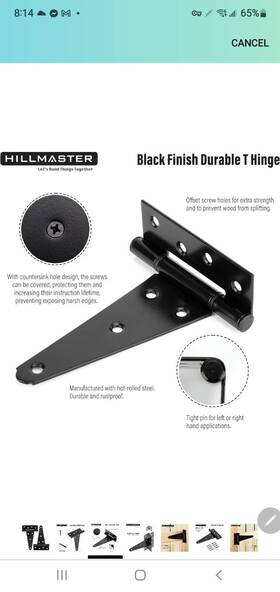 Th-bk-8 W Marketing 8 Inch Heavy Duty Black Tee T Hinges For Fence Gate Barn Shed Door#95