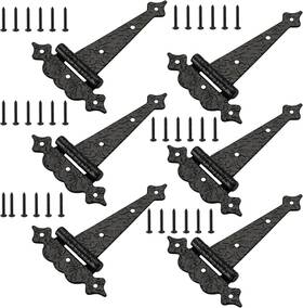 Ghb-6 Wellmade 6 Inch Heavy Duty Hammered Black Steel Gate T Hinge Strap Shed Barn Doors - Pack