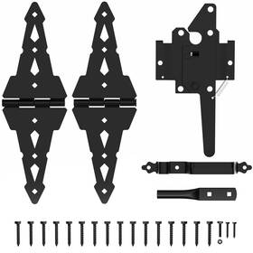 Winsoon 751105797332 Classic Traditional Black Steel Wood Gate Hardware Set 8 Inch Strap Hinges