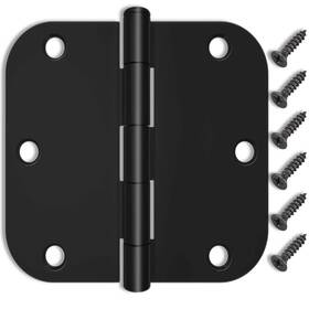Yikoujis 797447271482 6 Pack Matte Black Door Hinges 3.5 Inch With 5/8 Rad