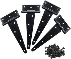 Zjkj-6in-blk-25k Zhongjuekj 6 Inch T Strap Hinges 4 Pack Black Heavy Duty Gate Rustproof Iron Hardw