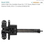 Soss Zinc Invisible Closer For 1.75" Doors Black E-coat, 10X1.5" 218ICUS19. Fixed Price $100.00.