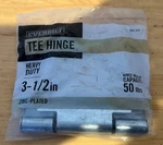 Everbilt 3-1/2 In. Heavy Duty Zinc-plated Tee Hinge 50LB Capacity. Fixed Price $11.95.