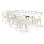 White Distressed Straight Leg Farm Table Dining Set With 10 Chairs By Chivari. Fixed Price $1491.51.