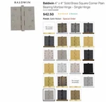 Baldwin Solid Brass Sq Corner Plain Bearing Mortise Hinge 4" X 1040.150.INRP. Fixed Price $20.00.