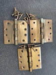 QTY3 Stanley Cannonball 4" Brass Steel Door Hinges Vintage Hardware PAT#2154860. Fixed Price $26.00.