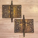 Antique Victorian Ornate Brass Door Hinges Decorative Architectural Salvage Pair. Fixed Price $116.39.