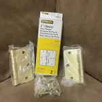 New Pair 3" Stanley Satin Brass Door Hinges Square Corners 08-1400 Usa. Fixed Price $10.00.