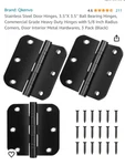 New-in-box: Qkenvo Stainless Steel Door Hinges 3.5"X3.5" 3-PACK Black. Fixed Price $15.99.