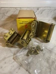 Belknap Double Acting Wrought Steel Screen Door Hinges Dull Brass With Fasteners. Fixed Price $31.00.