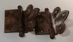 Reclaimed Industrial Salvage Door Hinges Pair Heavy Antique 3.5" Fleur De Lies. Fixed Price $45.00.