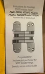 Soss Invisible Hinge Model 220 For 2" Thick Material, Minute Fire Rated, Zinc. Fixed Price $65.00.