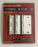 Everbilt 3-1/2 Door Hinges 1/4 Radius Satin Nickel Finish 3-PACK W/screws. Fixed Price $9.99.