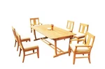 A-grade Teak 7PC Dining 118" Mas Rectangle Trestle Leg Table Osborne Chair Set. Fixed Price $3236.87.