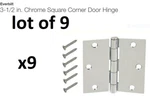 Lot Of 9 Everbuilt 3-1/2 In. Chrome Square Corner Door Hinge. Fixed Price $19.74.
