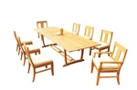 A-grade Teak 9PC Dining 118" Mas Rectangle Trestle Leg Table Osborne Chair Set. Fixed Price $3765.45.