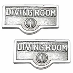 2 Switch Plate Tags Living Room Name Sign Labels Chrome Brass Renovator's Sup. Fixed Price $27.99.