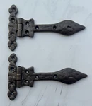 Vintage Cast Iron Small Hand Forged English Ornate Gate Door Hinges. Fixed Price $30.00.