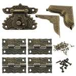 Aoserge 13 Pcs Antique Engraved Latch Hasp Hinges And Box Corner Protectors.... Fixed Price $8.41.