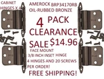 Face Mount Cabinet Hinge 3/8-IN Inset Amerock Oil-rubbed Bronze 4-PACK. Fixed Price $12.72.