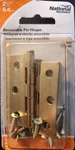 National Hardware N141-960 Removable Pin Narrow Hinges 2-1/2" Brass Pk. Fixed Price $5.79.