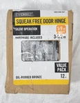 12 Pack Everbilt 5/8" Silent Squeak Free Door Hinges 3.5" - Oil Rubbed Bronze. Fixed Price $30.00.