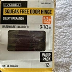 24-EVERBILT Squeak Free Door Hinges Matte Black 3-1/2" X 5/8" 1005 686 063. Fixed Price $49.99.