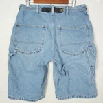 Ralph Lauren Mens Blue Denim Carpenter Shorts Size 33 Strap Back Light Wash. Fixed Price $35.00.